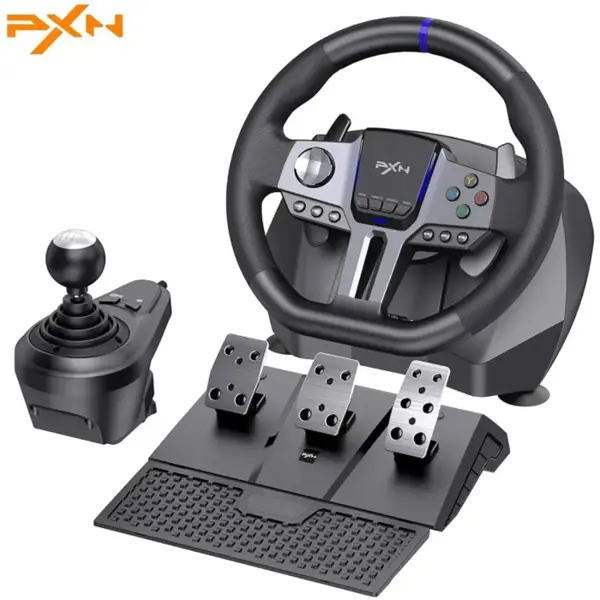 PXN V9 Gen2 Racing Wheel Steering Wheel Driving Wheel, 270 Degree and 900 Degree Adjustable Steering Angle, Vibration, With Shifter and Pedal, Black