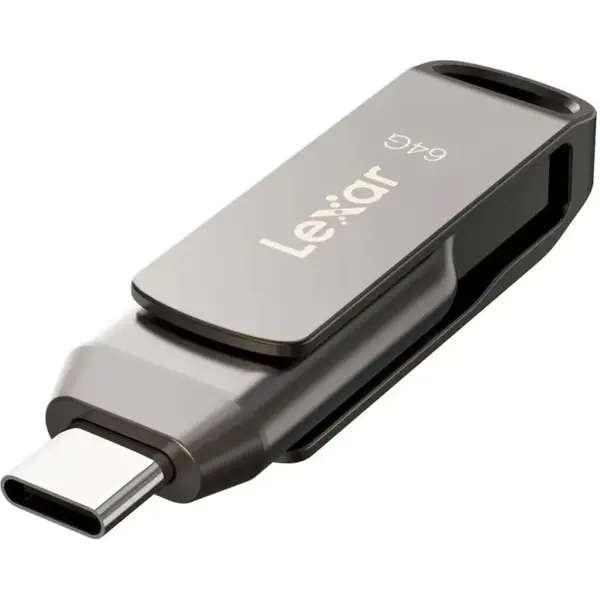 Lexar JumpDrive Dual Drive D400 USB 3.2 Type-C 2-in-1 Flash Drive 64GB, Up To 130MB/s, 256-bit AES Encryption, Key Ring Loop