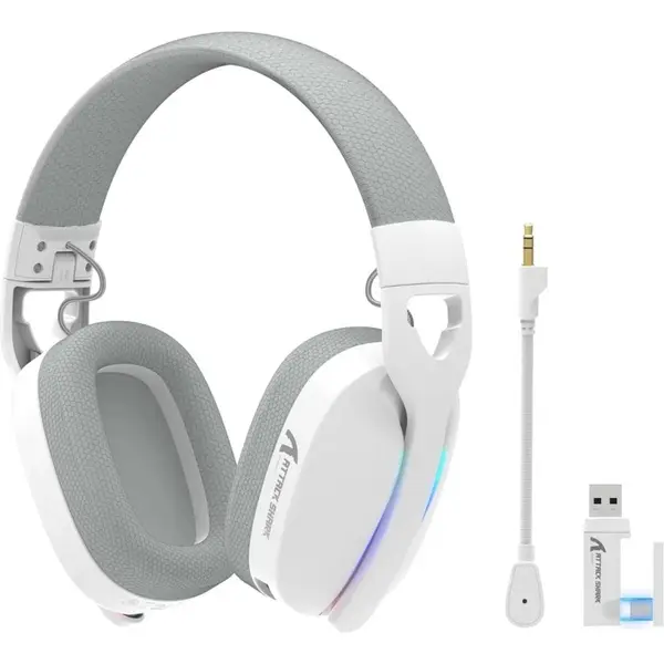 Attack Shark L90 Wireless Gaming Headset, 7.1 Surround Sound, Bluetooth5.3, 2.4G and 3.5mm, RGB, White
