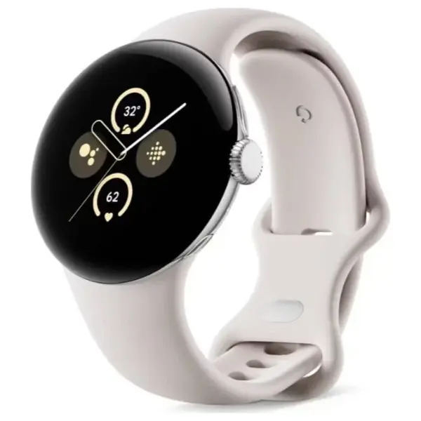 Google Pixel Watch, Android Smartwatch With Fitbit Activity Fitness Sleep Heart Rate Tracking, 41mm Polished Silver Case With Chalk Active Band