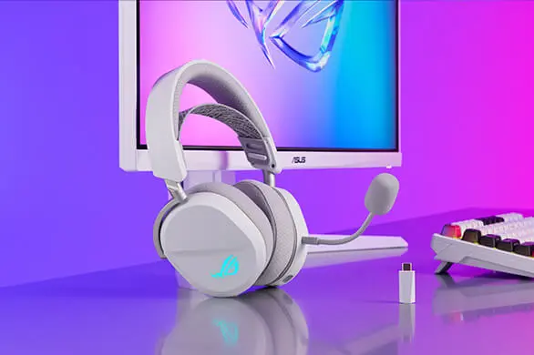 ASUS ROG Pelta A501 White Wireless Gaming Headset Tri-Mode Connectivity 7.1 Surround Sound Gaming Headphones for PC Console Mobile