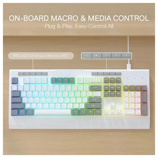 Redragon SHIVA LITE K525WG RGB Wired Gaming Keyboard – Full Size Mechanical Feel Membrane Keyboard with Macro Keys, RGB Backlighting & Wrist Rest