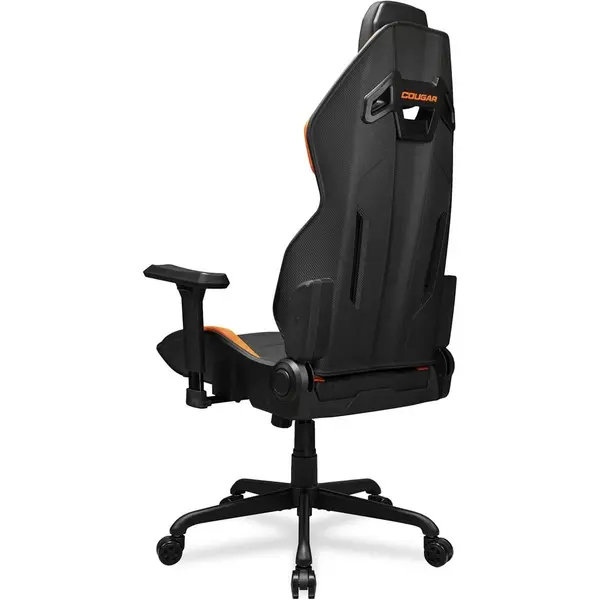 Cougar Hotrod Ergonomic and Comfortable Gaming Chair with Head and Lumbar Support, Steel Frame and Base, Reclining Backrest, Tilt Mechanism, Premium Hyper-Dura Leatherette, 3D Armrest - Black/Orange
