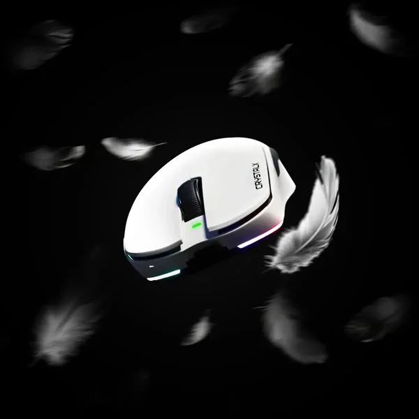 CrystalX Frost X20 Lightweight Wireless Gaming Mouse, 48g Tri-Mode Bluetooth/2.4G/USB-C Wired Mouse, PAW3311 18K DPI Sensor, 65h Battery Life, Programmable Buttons, Grips for PC/Laptop/Mac - White