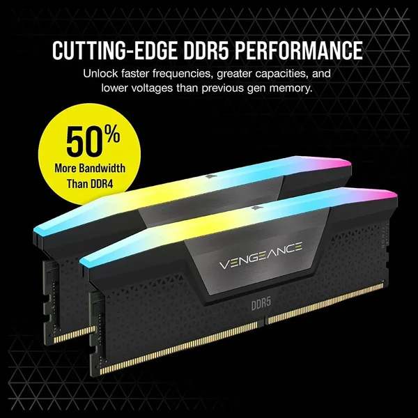 Corsair Vengeance RGB 64GB (2x32GB) DDR5 6000MHz Desktop RAM CL30 – Ultra High Performance Gaming Memory Intel XMP 3.0 iCUE RGB Black (CMH64GX5M2B6000C30)
