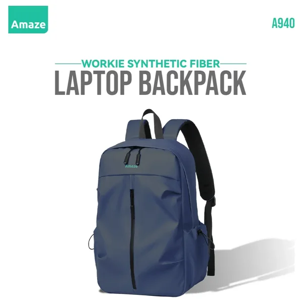 Amaze Workie Synthetic Fiber Laptop Backpack, Water-Resistant, Fits Up To 15.6", A940 Blue