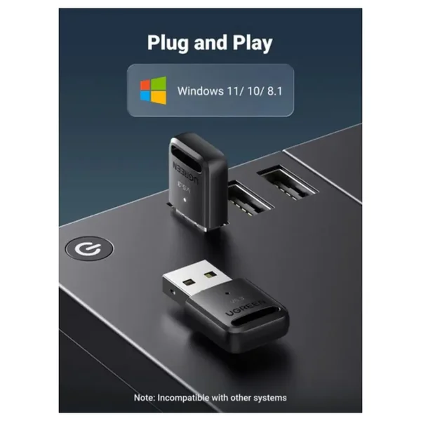 UGREEN USB Bluetooth Adapter Black – Bluetooth 5.3 USB Dongle for PC, Laptop, Keyboard, Mouse & Wireless Audio