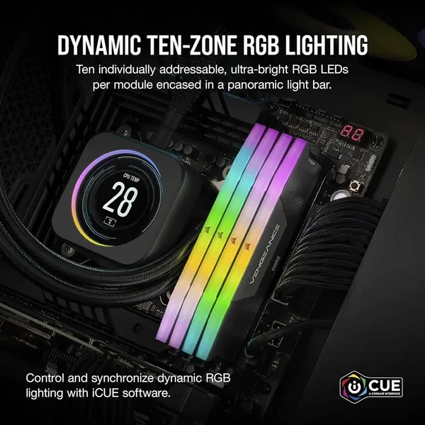 Corsair Vengeance RGB DDR5 RAM 16GB 5200MHz CL40, Intel XMP, iCUE Compatible, Black CMH16GX5M1B5200C40