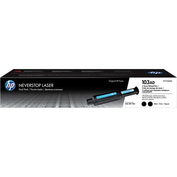 HP 103AD Dual Pack Black Original Neverstop Laser Toner Reload Kit, Standard Capacity, Black, Per Kit 2500 Pages, W1103AD