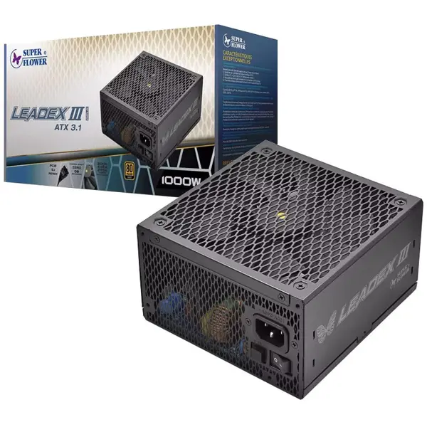 Super Flower LEADEX III GOLD UP 1000W Power Supply, ATX 3.1, PCIe 5.1 Ready, 80 PLUS Gold Certified, Full Modular, 140mm FDB Fan