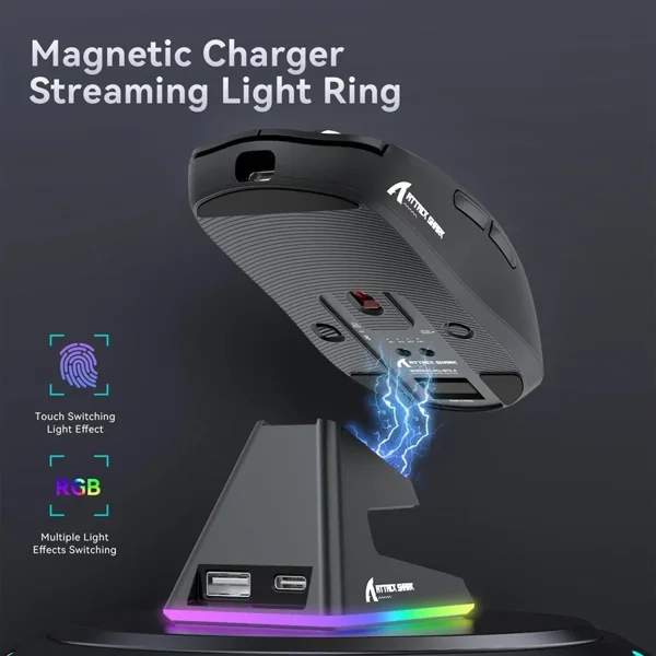 ATTACK SHARK X6 Tri-Mode Gaming Mouse With Charging Dock, 26000 DPI, PixArt PAW3395 Sensor, 49g Superlight, 200 Hours Battery, Ergonomic Design, Black