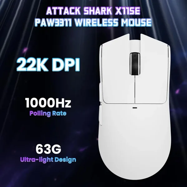 ATTACK SHARK X11SE Wireless Gaming Mouse, PixArt PAW3311 Sensor, Tri-Mode BT/2.4G/Wired, 59g Ultra-Light, 65 Hours Battery, White