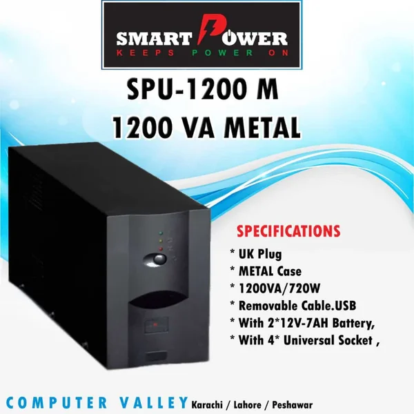 Smart Power UPS 1200VA 720W Line Interactive UPS with AVR Backup for Gaming PC & Office Systems