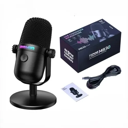 ONIKUMA M830 Black USB Condenser Microphone - 14mm Capsule, RGB, Touch Mute