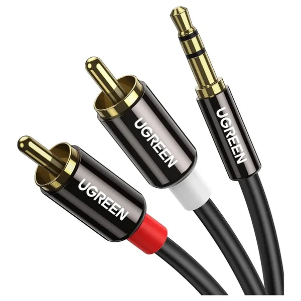 UGREEN 10590 3.5mm to 2RCA Audio Cable – Stereo AUX to RCA Male Cable, Black, 3 Meter