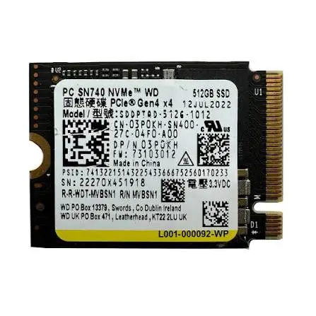 WD Black SN740 512GB NVMe Gen4 SSD - 5000MB/s Read Speed, Pulled 100% Health