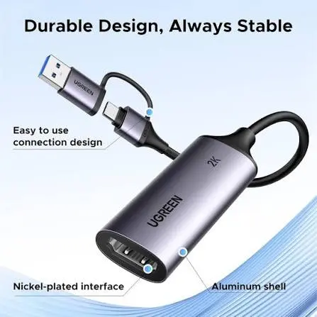 Ugreen 15389 2K@30Hz 1080P 60FPS Video Capture Card – 4K HDMI Input to USB 3.0