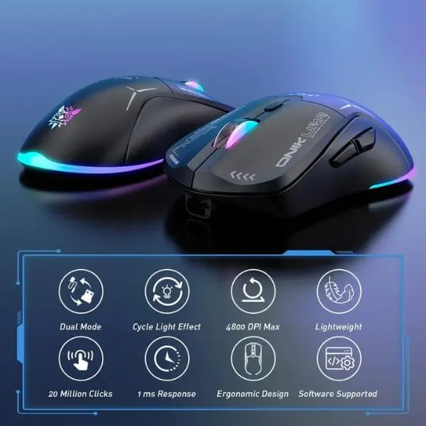 ONIKUMA CW917 Black Dual-Mode Wireless Gaming Mouse - 4800 DPI, 6 Button, RGB