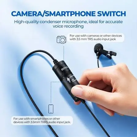 BOYA BY-M1S Lavalier Microphone – Omnidirectional Condenser Mic, 6m Cable, 3.5mm TRRS, No Battery