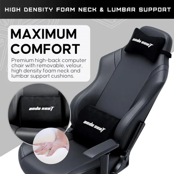 AndaSeat Memory Foam Lumbar Pillow XL – Black Fabric, Gaming Chair Back Support