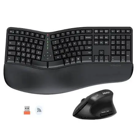 Meetion DirectorWe Black Ergonomic Wireless Keyboard – 2.4G, Split Curved Design