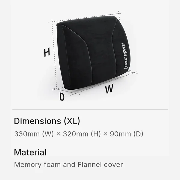 AndaSeat Memory Foam Lumbar Pillow XL – Black Fabric, Gaming Chair Back Support