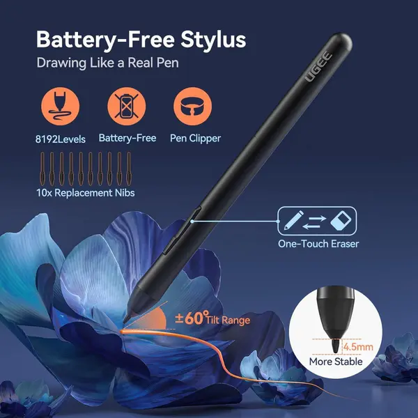 UGEE S640 6.5-Inch Graphics Drawing Tablet with Battery-Free Stylus & 8192 Pressure Levels
