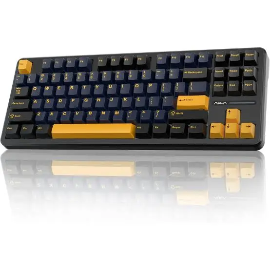 AULA F87 Thunder Black (Black + Dark Blue + Orange) Graywood Switch V3 Tri-Mode Mechanical Gaming Keyboard - Wireless Hot-Swap RGB