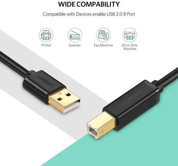UGREEN 10352 USB 2.0 A to B Printer Cable – 480Mbps, Male to Male, 5 Meter