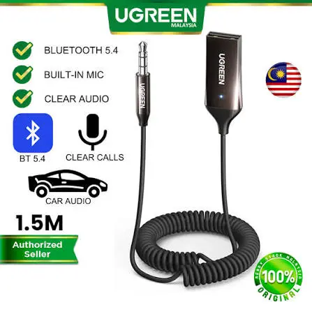 UGREEN 3.5mm AUX Bluetooth 5.3 Audio Adapter for Car Wireless Bluetooth Receiver with Hands-Free Calling & Music Streaming