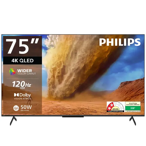 Philips 8300 Series 75" 75PQT8369 4K UHD QLED Gaming Google Smart TV 120Hz HDMI 2.1 with Dolby Vision, Dolby Atmos & HDR10+