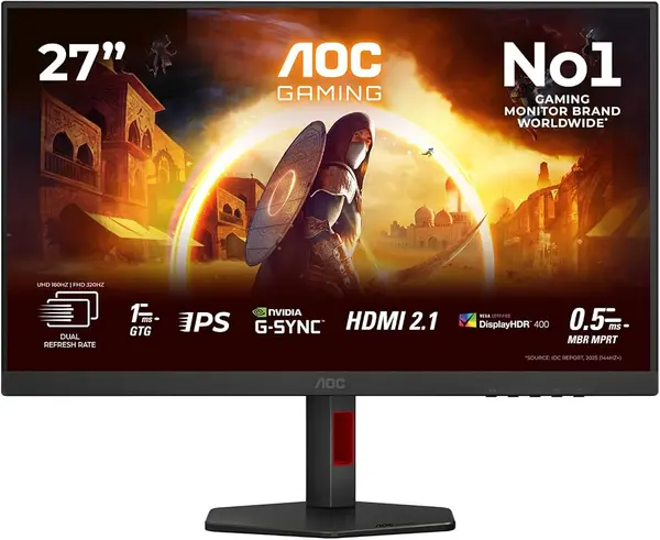 AOC U27G4 27" 4K UHD 160Hz / FHD 320Hz Dual Refresh Fast IPS Gaming Monitor 0.3ms HDR400 HDMI 2.1 for PS5 & Xbox