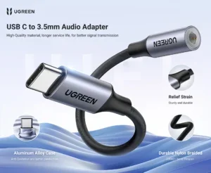 UGREEN USB-C to 3.5mm Audio Cable 10cm – Aluminum Shell Braided Headphone Adapter