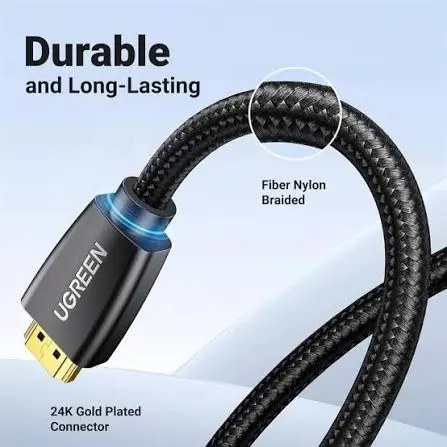 UGREEN 40408 HDMI Cable 1M – Male to Male Braided High Speed HDMI 4K HD Audio Video Cable