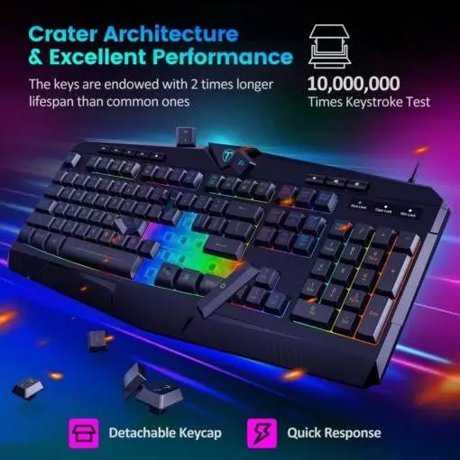 T-Dagger Tanker Rainbow TGK106 Wired Gaming Keyboard 104 Key RGB Backlit USB Keyboard