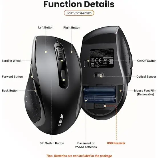 UGREEN Ergonomic Wireless Mouse Dual Mode 2.4G + Bluetooth | Best Wireless Mouse for Laptop PC Multi Device