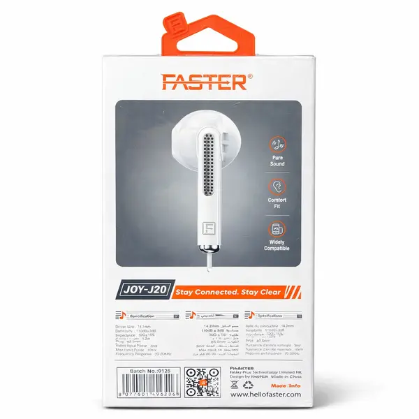 Faster J20 Wired Earphones – 3.5mm, Pure Sound, Comfort Fit, Widely Compatible
