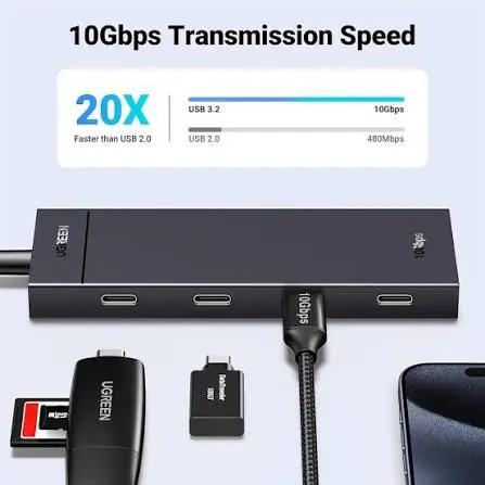 UGREEN 4-Port USB 3.0 Hub Multiport Expansion Adapter for Laptop PC