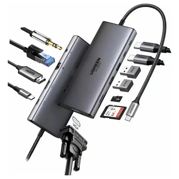 UGREEN 45520 11-in-1 USB-C Docking Station – 4K 60Hz HDMI, VGA, 100W PD, Gigabit Ethernet, 10Gbps USB