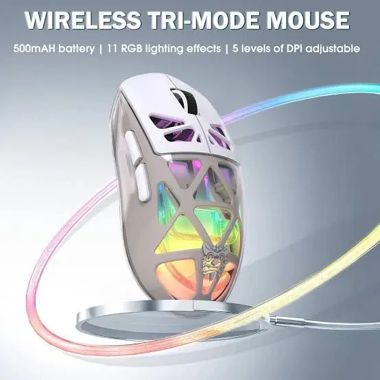 ONIKUMA CW930 White Honeycomb Tri-Mode Wireless Gaming Mouse - RGB, Ultra Polling