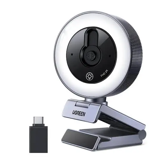 UGREEN 2K Webcam with 4-Level Ring Light and Microphone Privacy Cover