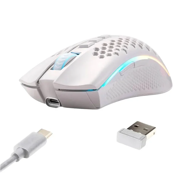 Redragon Storm Pro M808W-KS Dual Mode Wireless Gaming Mouse White – 16000 DPI PixArt PMW3335 RGB Gaming Mouse, Ultra Lightweight Honeycomb Design, 8 Programmable Buttons