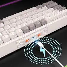 Meetion MK12 White Mechanical Keyboard – Wired + 2.4G + 3-Channel Bluetooth Tri-Mode, Hot-Swappable, RGB Backlit, 65% Layout