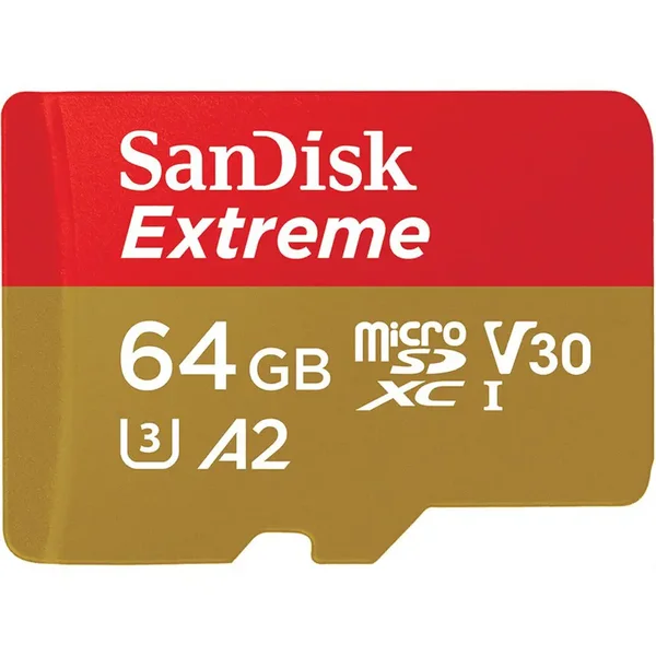 SanDisk Extreme 64GB microSDXC UHS-I Memory Card – Up to 190MB/s, A2, U3, V30, 4K UHD