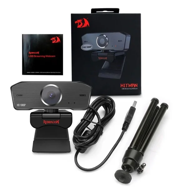 Redragon Hitman GW800 1080P Full HD Webcam Auto Focus 360° Rotation Dual Microphone USB Plug & Play Webcam for Laptop PC Streaming Video Calls