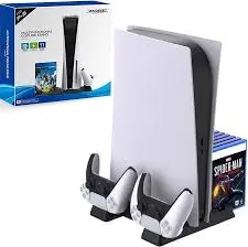 DOBE Multifunctional Cooling & Charging Stand for PS5 / New PS5 – Dual Controller Charging, 3-Speed Cooling Fan, Game Disc Storage