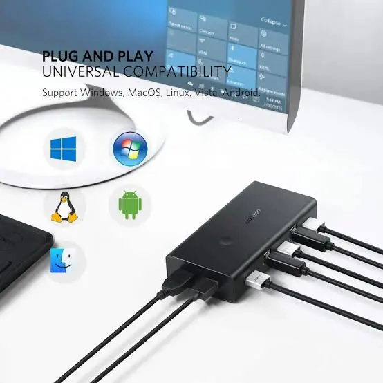 Ugreen 50744 KVM Switch 2-in-1-Out 4K HDMI Switcher – Share One Monitor Between Two PCs