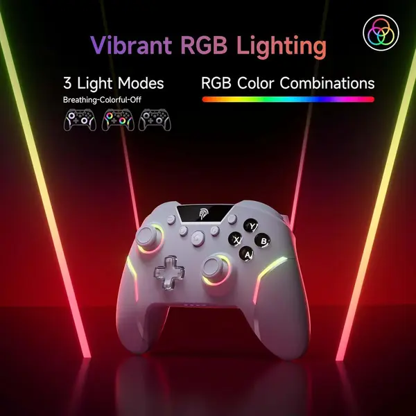 EasySMX X20 Wireless Gaming Controller with RGB Backlit, 2-Stage Hall Effect Stick, 1000Hz Polling Rate, 6-Axis Gyro on Multi-Platform, Mech Buttons, Compatible with PC/Switch/Steam/Android