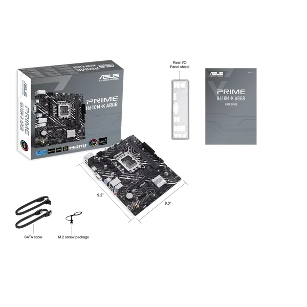 ASUS PRIME H610M-K ARGB D5 mATX Motherboard – LGA1700, DDR5, PCIe 4.0, RGB Header, Intel 12th/13th/14th Gen Support