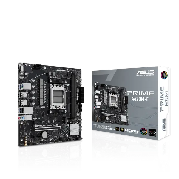 ASUS PRIME A620M-E mATX Motherboard – AMD AM5, DDR5, PCIe 4.0, Ryzen 7000/8000 Series Support